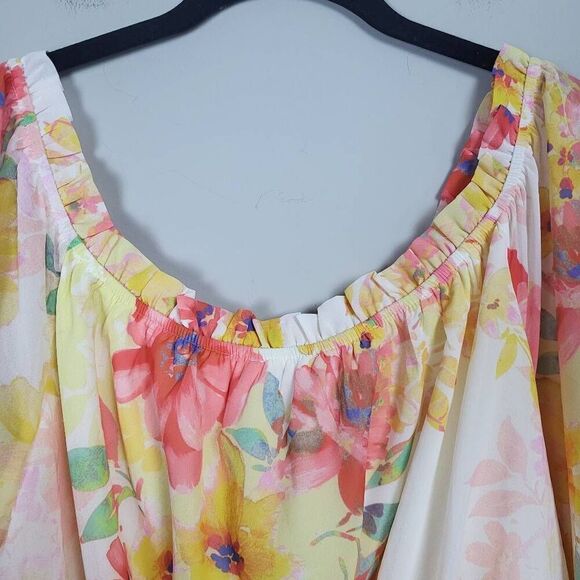 Perfectly Priscilla Womens 3X One Step Further Top Pink Yellow Floral Flowy NWT - Picture 2 of 7
